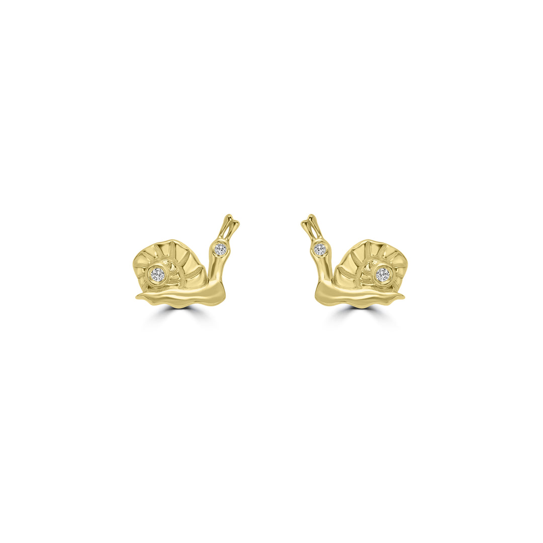 0.01 Cts White Diamond SNAIL Earring in 14K Yellow Gold