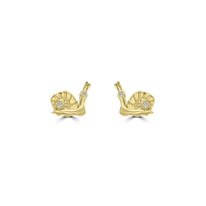 0.01 Cts White Diamond SNAIL Earring in 14K Yellow Gold
