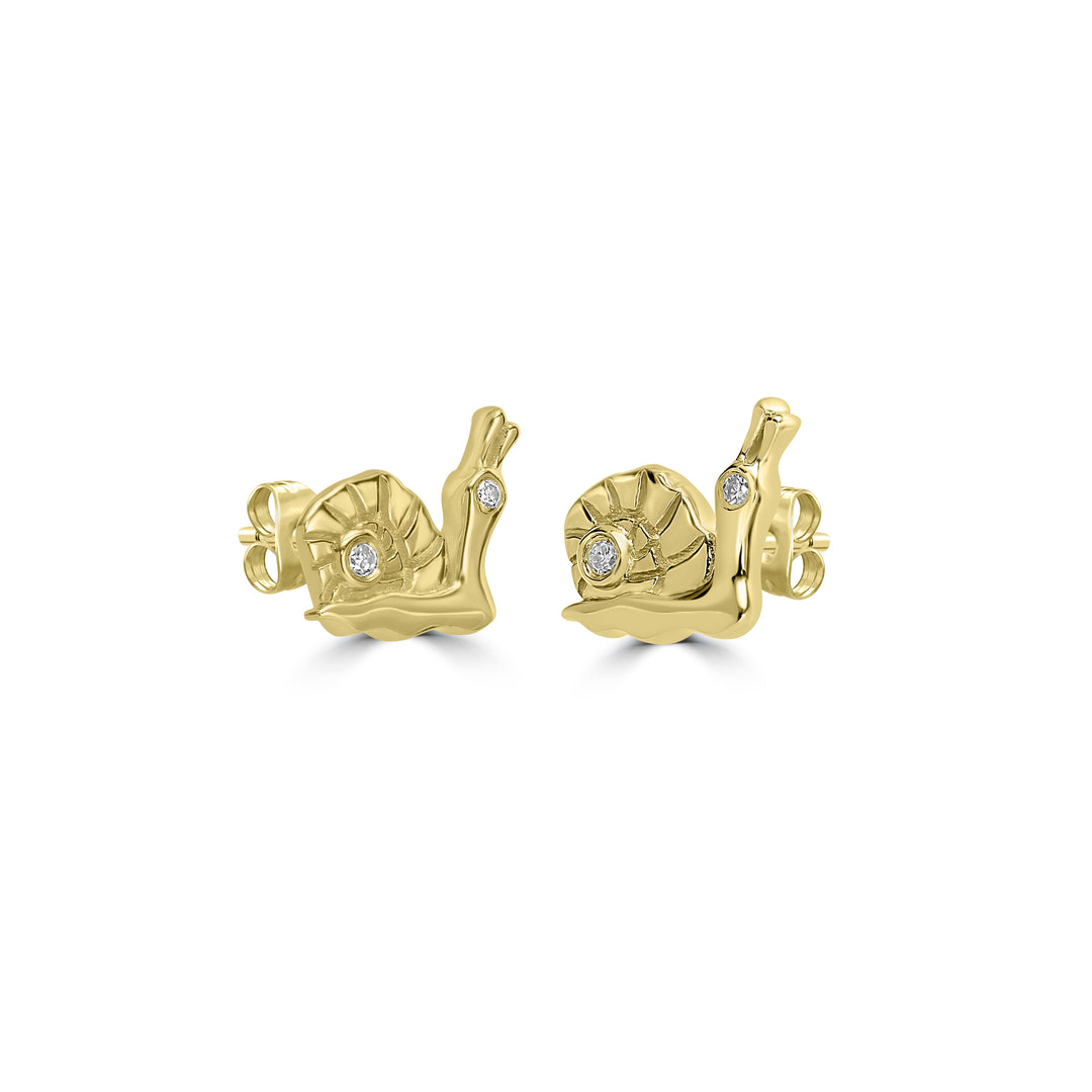 0.01 Cts White Diamond SNAIL Earring in 14K Yellow Gold