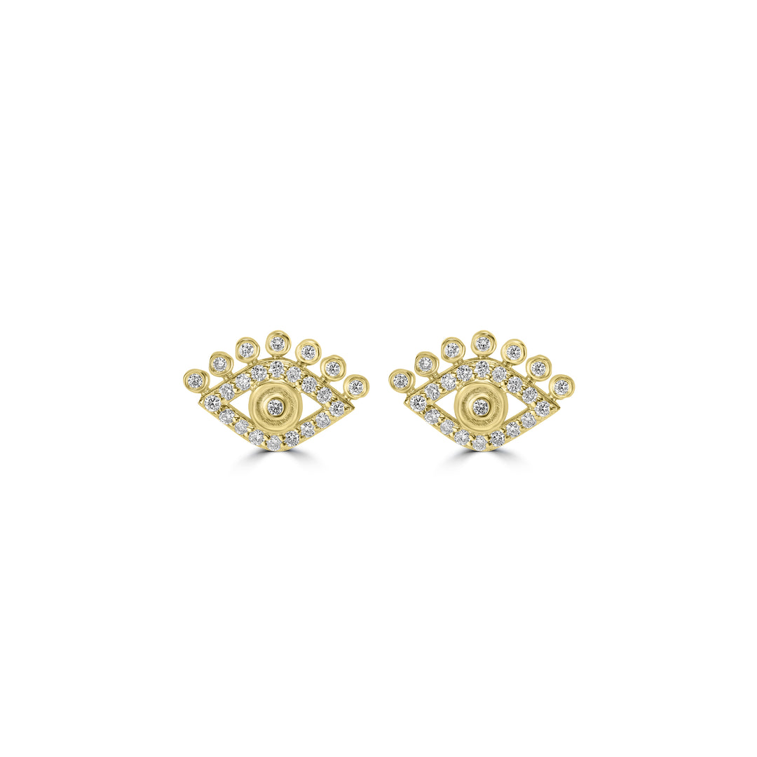 0.30 Cts White Diamond EYE Earring in 14K Yellow Gold