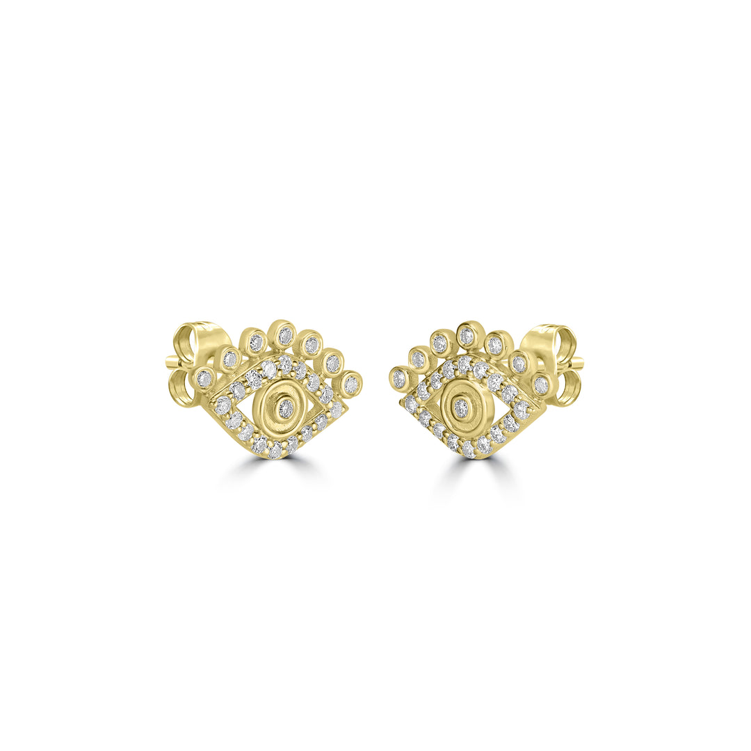 0.30 Cts White Diamond EYE Earring in 14K Yellow Gold