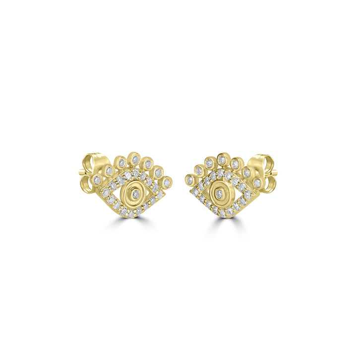 0.30 Cts White Diamond EYE Earring in 14K Yellow Gold