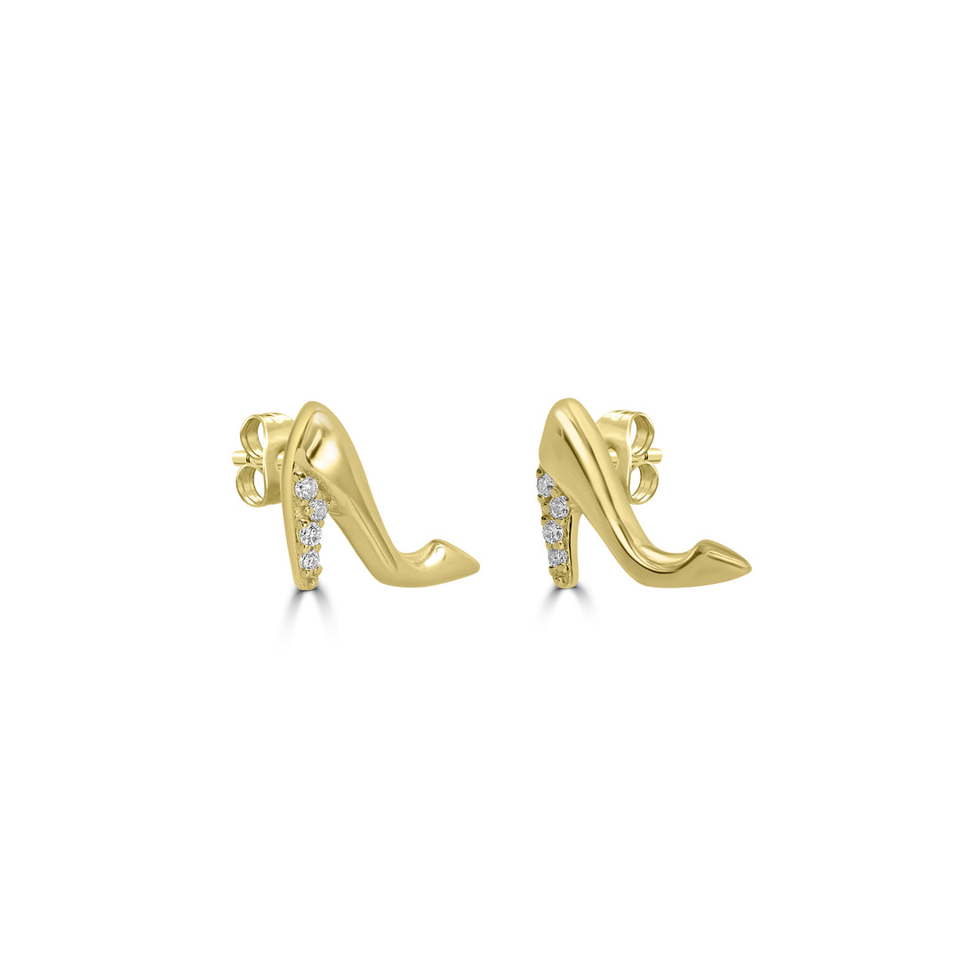 0.03 Cts White Diamond HEEL Earring in 14K Yellow Gold