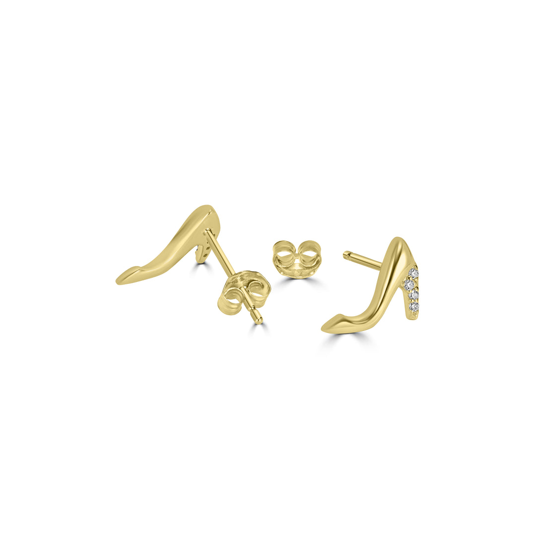 0.03 Cts White Diamond HEEL Earring in 14K Yellow Gold