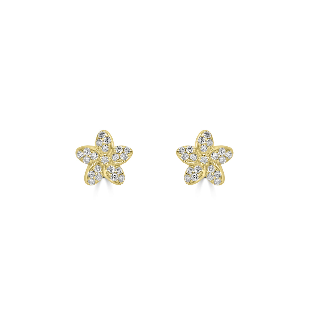 0.17 Cts White Diamond PLUMERIA FLOWER Earring in 14K Yellow Gold