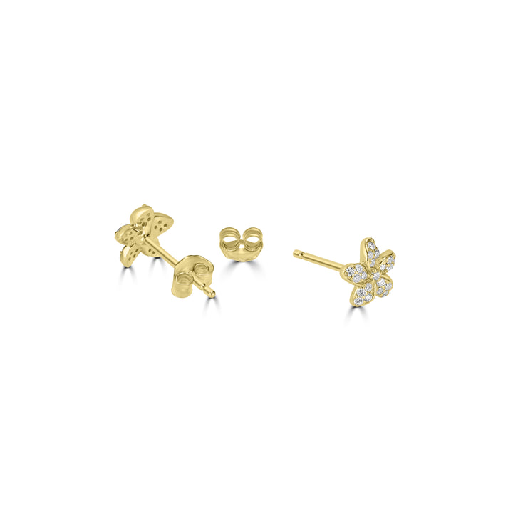 0.17 Cts White Diamond PLUMERIA FLOWER Earring in 14K Yellow Gold