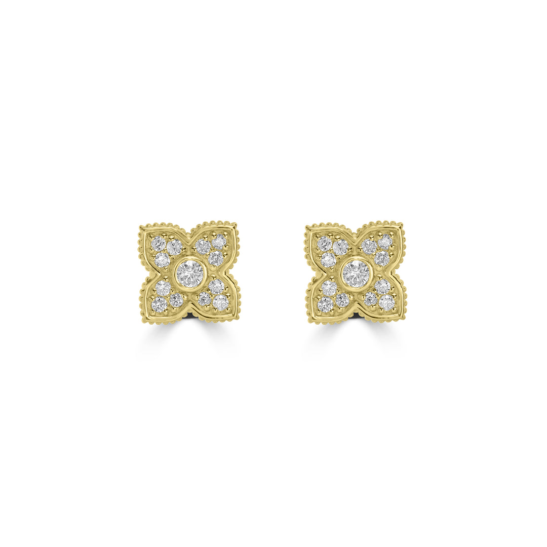 0.41 Cts White Diamond FLOWER Earring in 14K Yellow Gold