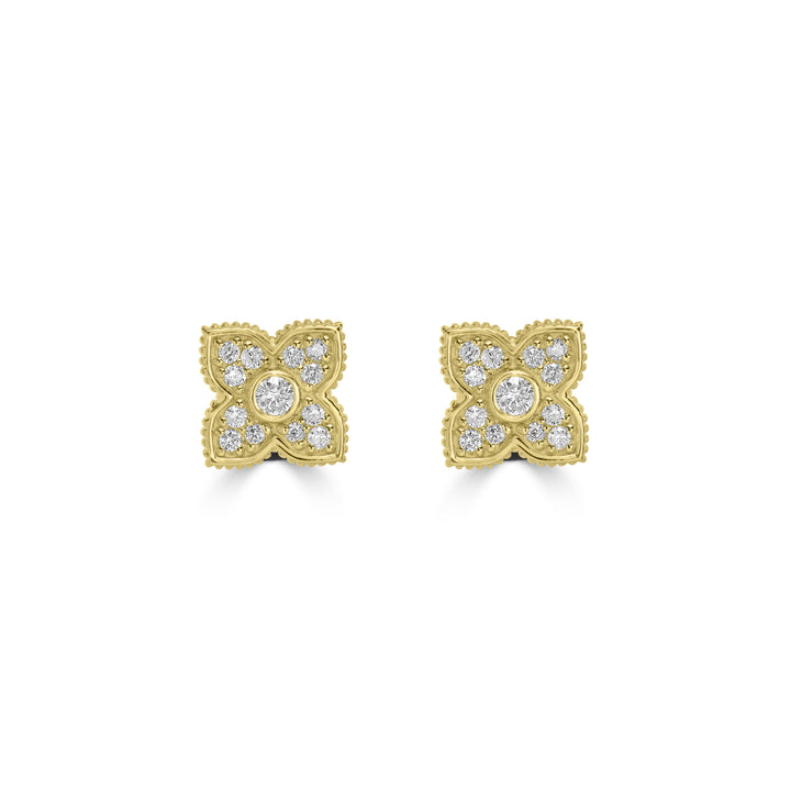 0.41 Cts White Diamond FLOWER Earring in 14K Yellow Gold