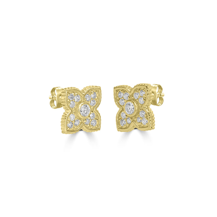 0.41 Cts White Diamond FLOWER Earring in 14K Yellow Gold