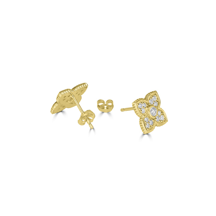 0.41 Cts White Diamond FLOWER Earring in 14K Yellow Gold