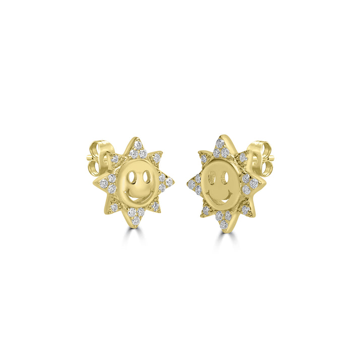 0.13 Cts White Diamond SUN Earring in 14K Yellow Gold