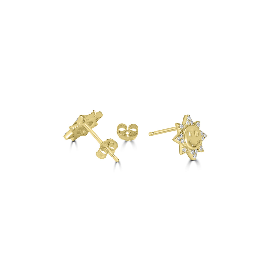 0.13 Cts White Diamond SUN Earring in 14K Yellow Gold