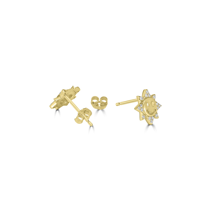 0.13 Cts White Diamond SUN Earring in 14K Yellow Gold