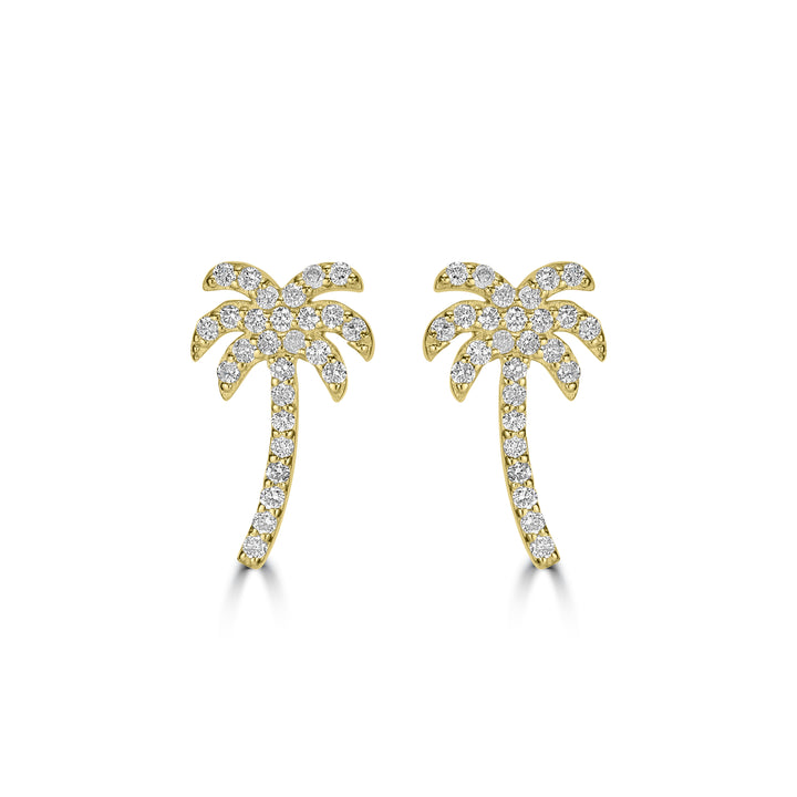 0.23 Cts White Diamond PALMTREE Earring in 14K Yellow Gold