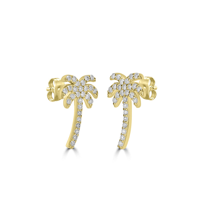0.23 Cts White Diamond PALMTREE Earring in 14K Yellow Gold
