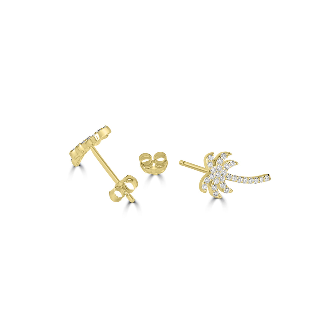 0.23 Cts White Diamond PALMTREE Earring in 14K Yellow Gold