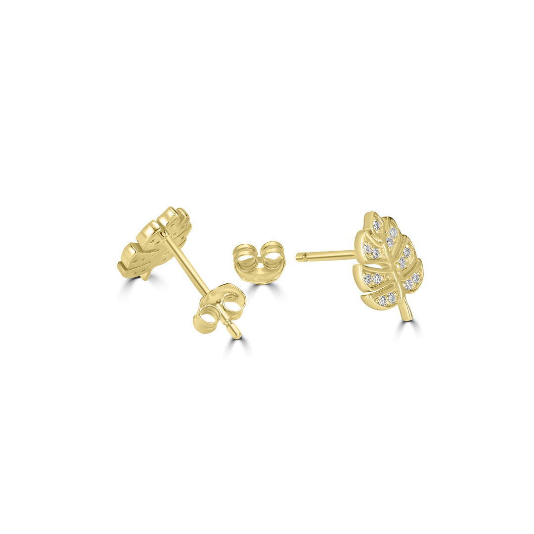 0.11 Cts White Diamond LEAFEarring in 14K Yellow Gold