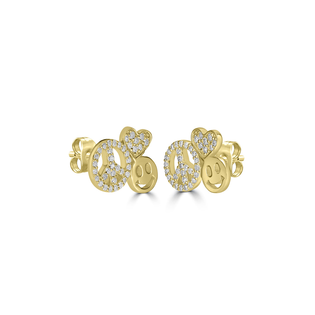 0.35 Cts White Diamond PEACE MISC. Earring in 14K Yellow Gold