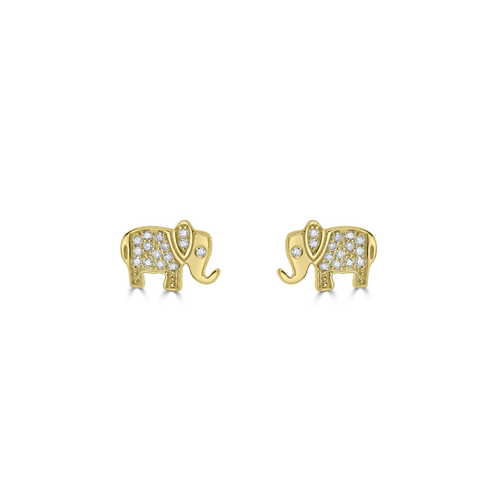 0.12 Cts White Diamond ELEPHANT Earring in 14K Yellow Gold