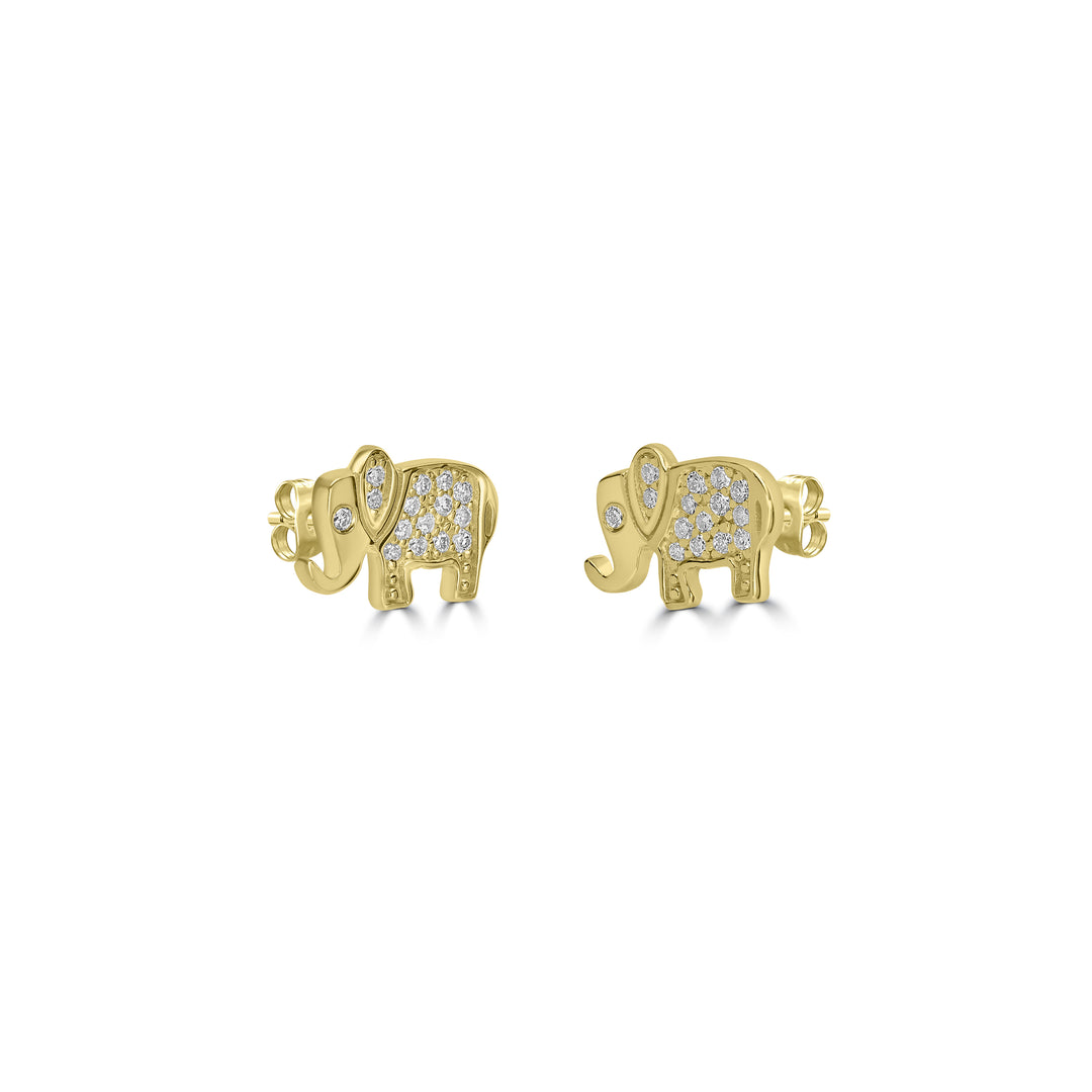 0.12 Cts White Diamond ELEPHANT Earring in 14K Yellow Gold
