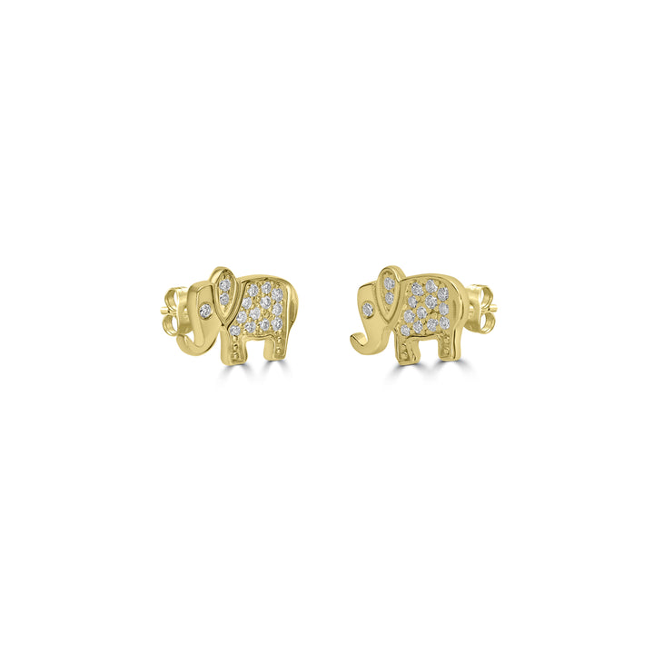 0.12 Cts White Diamond ELEPHANT Earring in 14K Yellow Gold