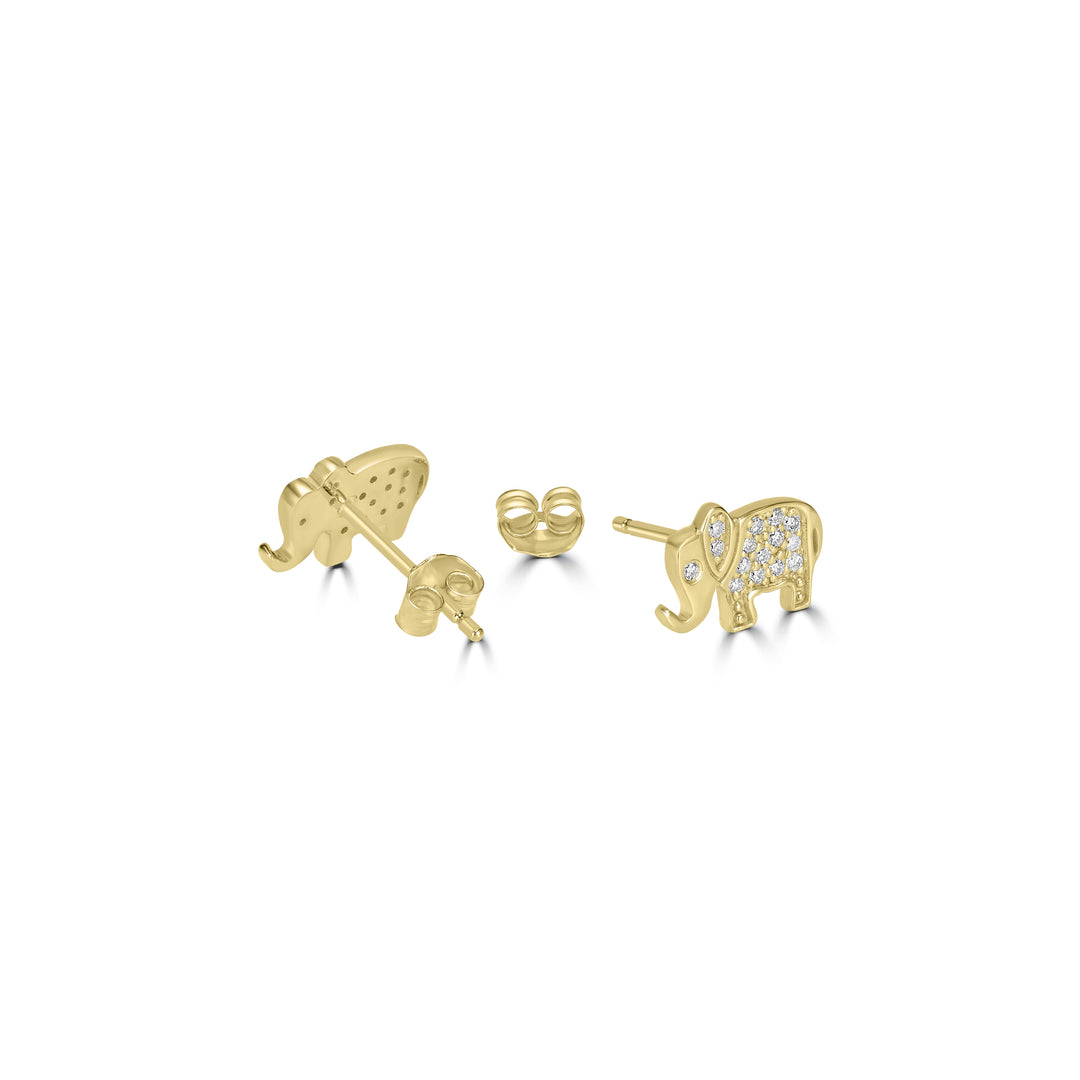 0.12 Cts White Diamond ELEPHANT Earring in 14K Yellow Gold