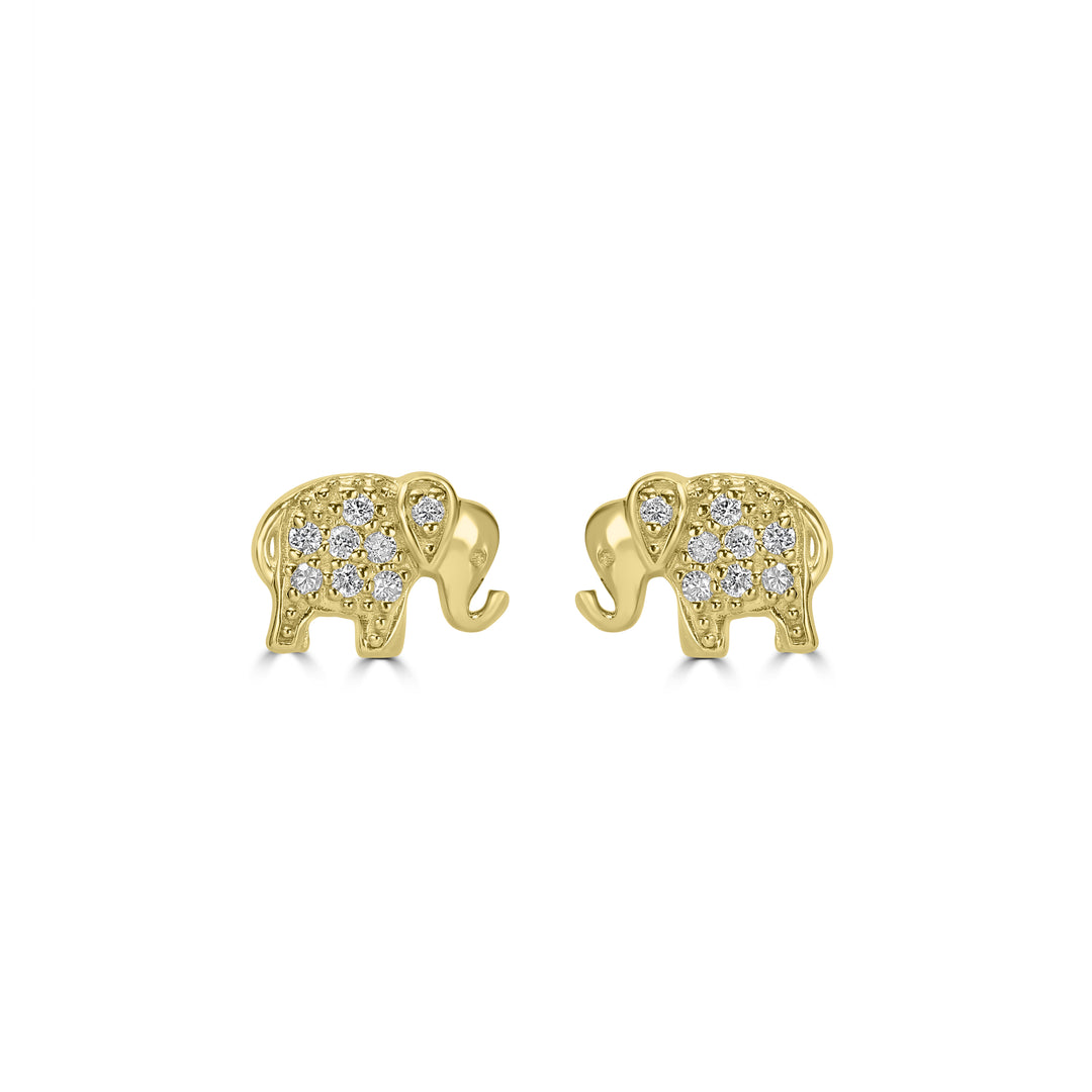 0.09 Cts White Diamond ELEPHANT Earring in 14K Yellow Gold