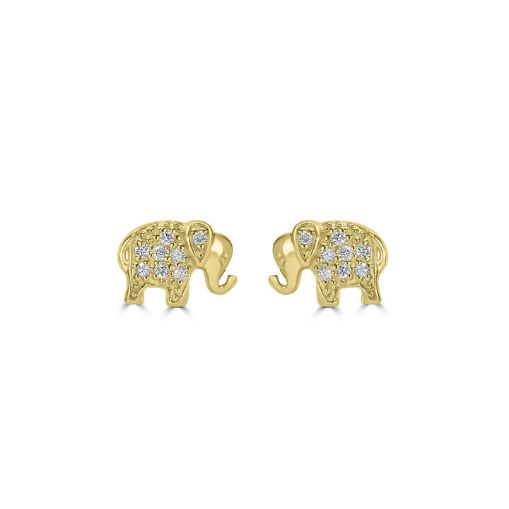 0.09 Cts White Diamond ELEPHANT Earring in 14K Yellow Gold