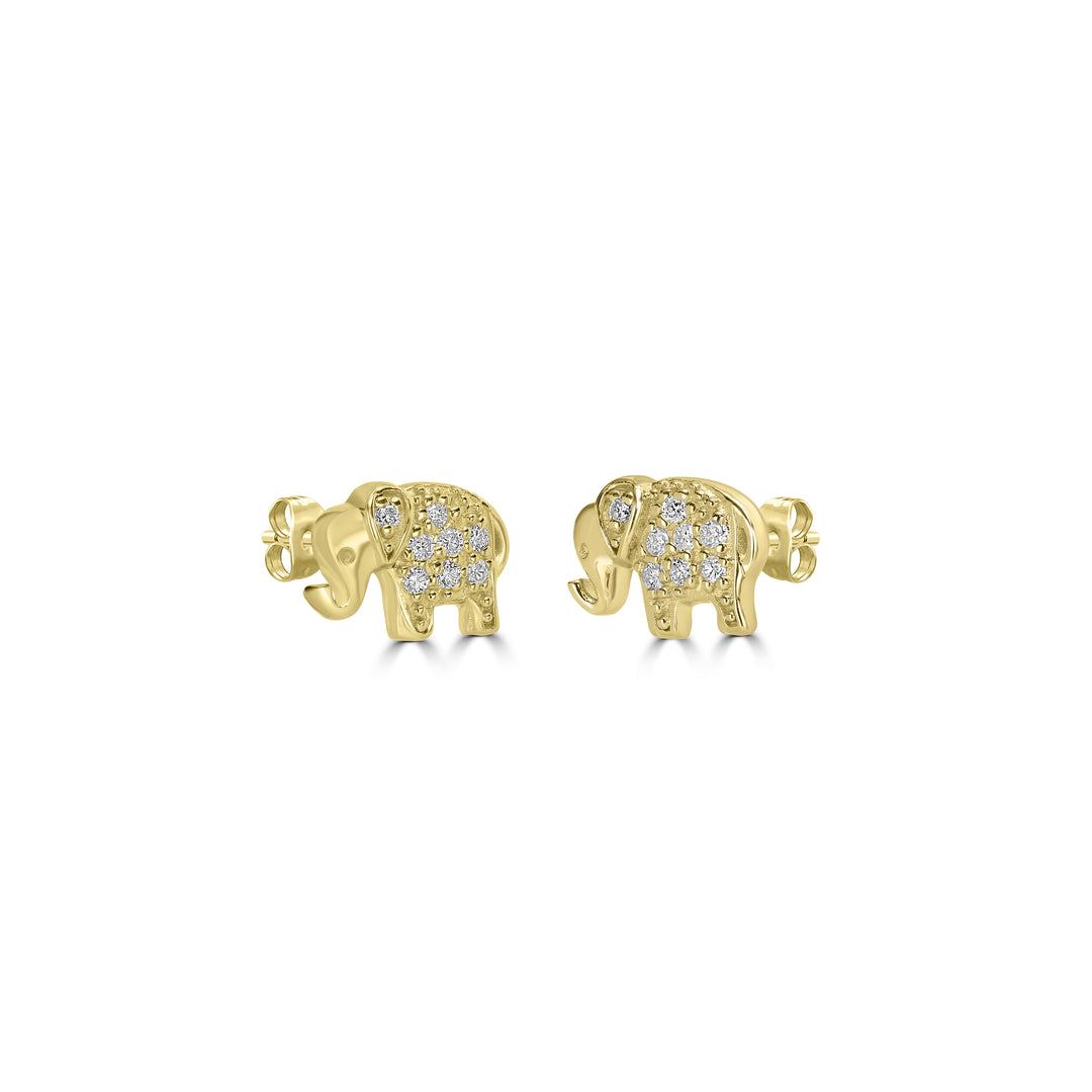 0.09 Cts White Diamond ELEPHANT Earring in 14K Yellow Gold