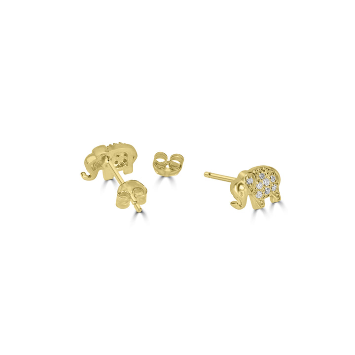 0.09 Cts White Diamond ELEPHANT Earring in 14K Yellow Gold