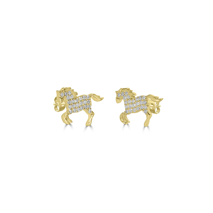 0.20 Cts White Diamond HORSE Earring in 14K Yellow Gold