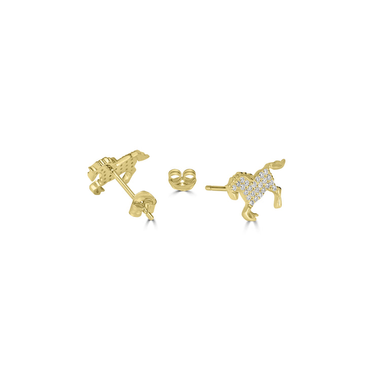 0.20 Cts White Diamond HORSE Earring in 14K Yellow Gold