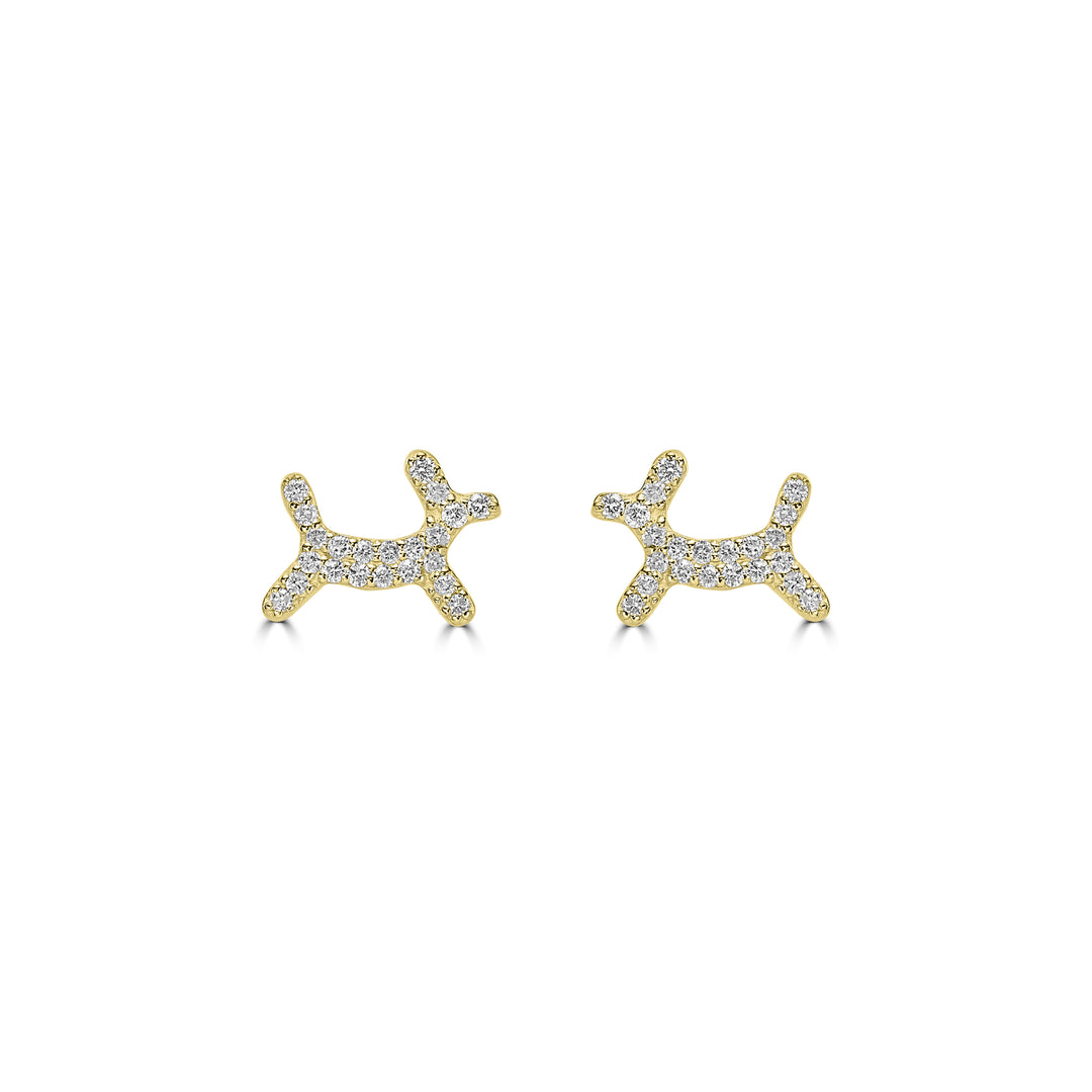 0.19 Cts White Diamond BALLOON DOG Earring in 14K Yellow Gold