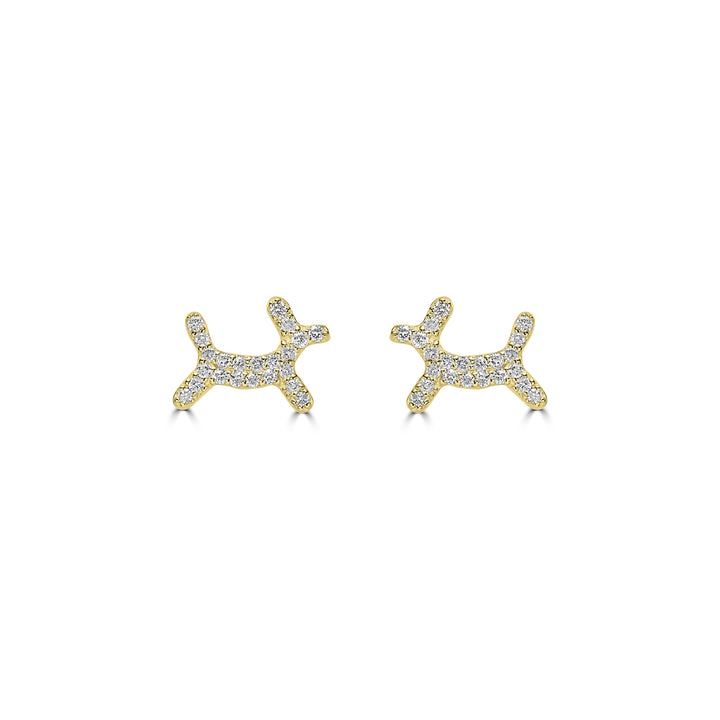 0.19 Cts White Diamond BALLOON DOG Earring in 14K Yellow Gold