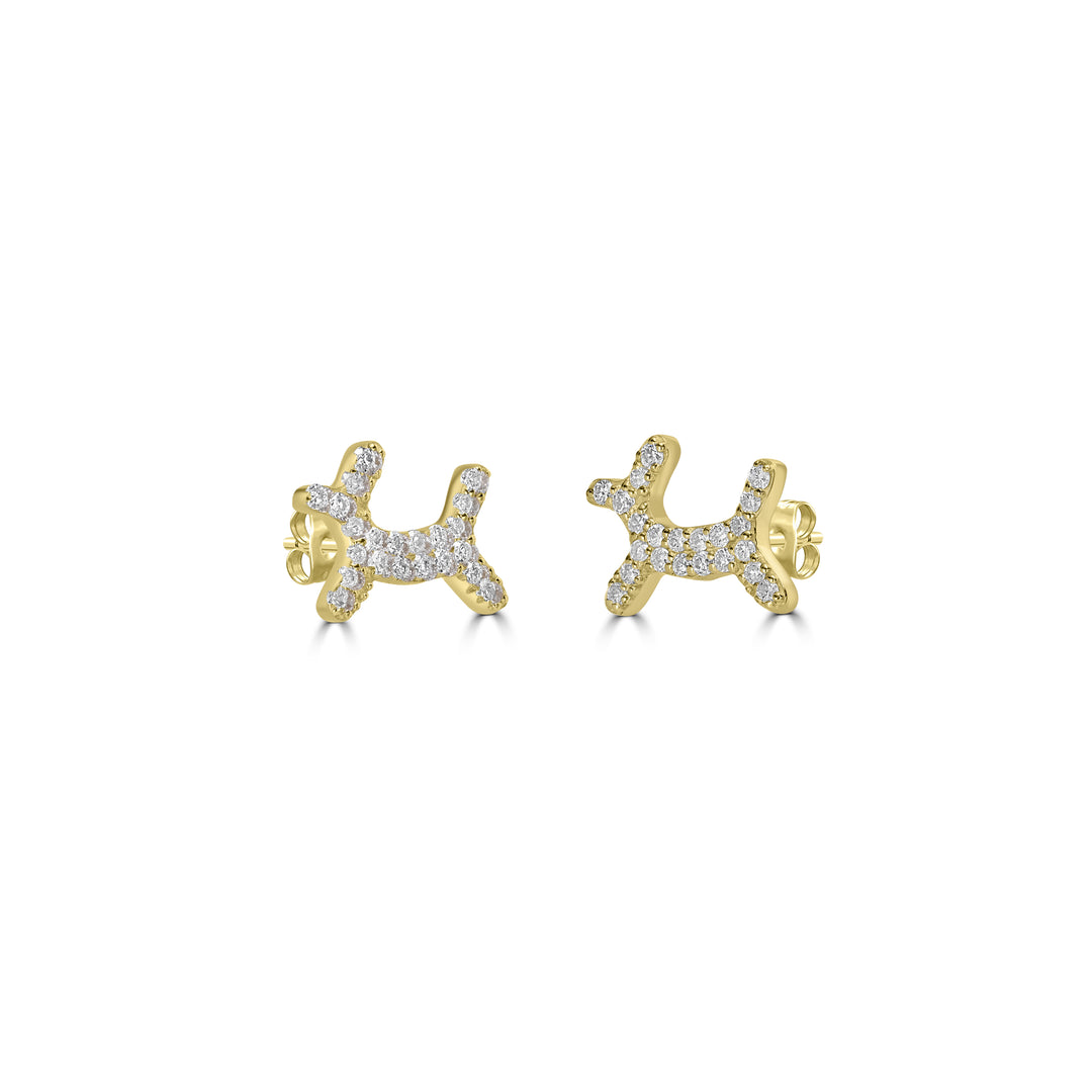 0.19 Cts White Diamond BALLOON DOG Earring in 14K Yellow Gold