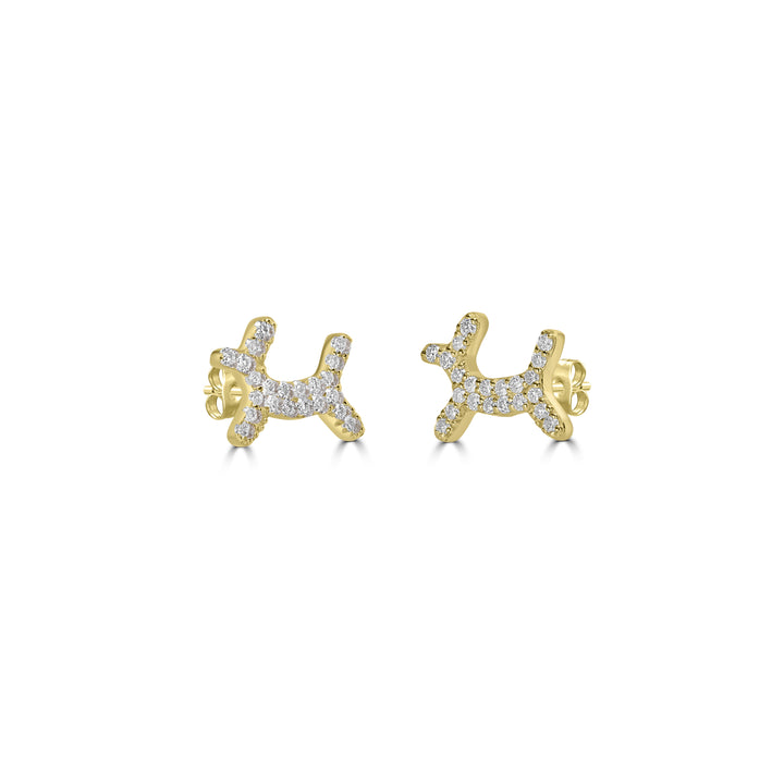 0.19 Cts White Diamond BALLOON DOG Earring in 14K Yellow Gold