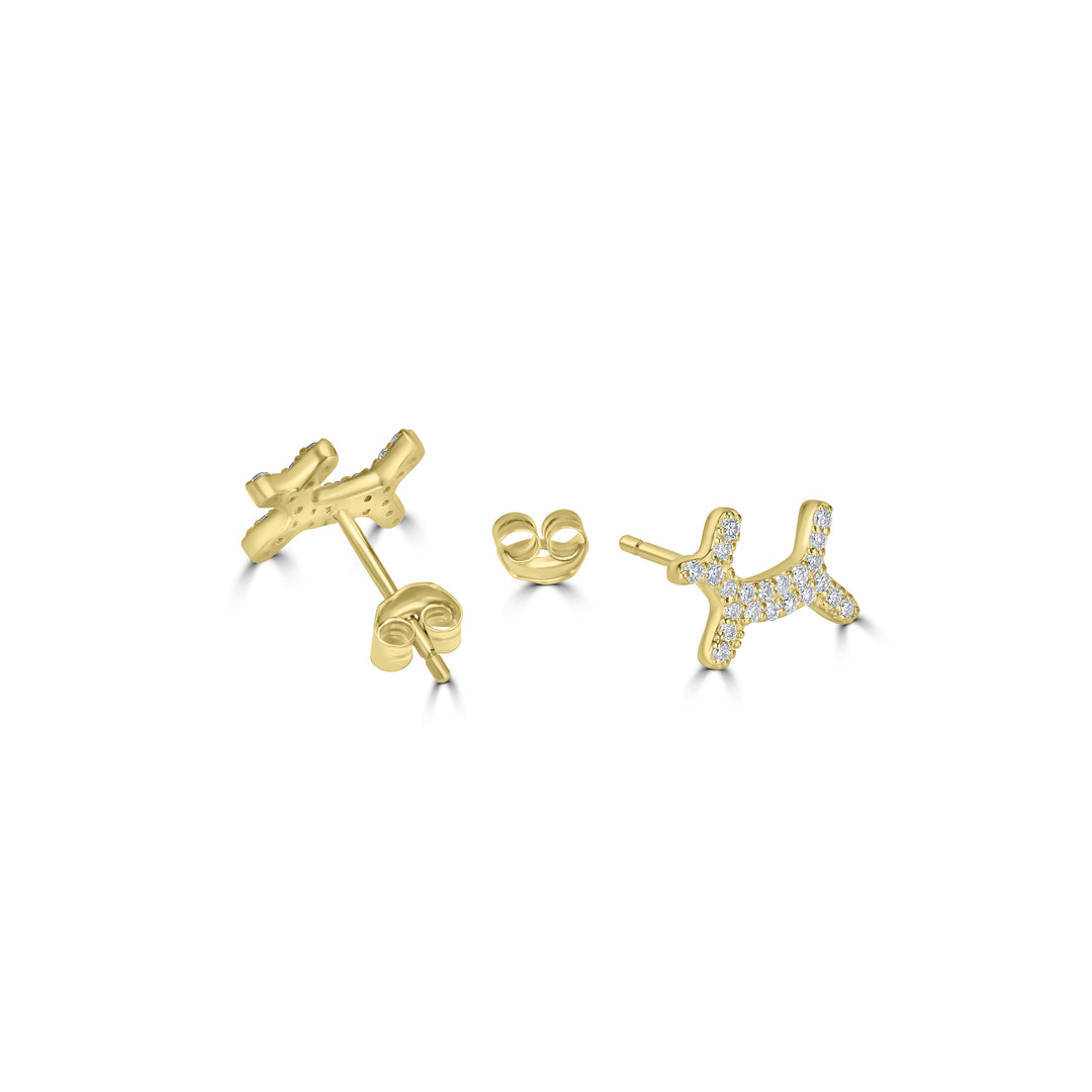0.19 Cts White Diamond BALLOON DOG Earring in 14K Yellow Gold