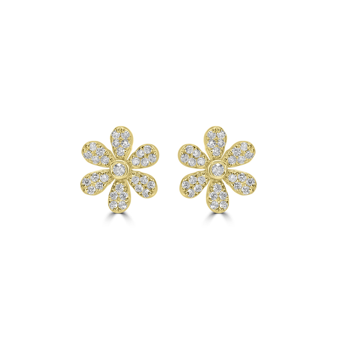0.27 Cts White Diamond FLOWER Earring in 14K Yellow Gold
