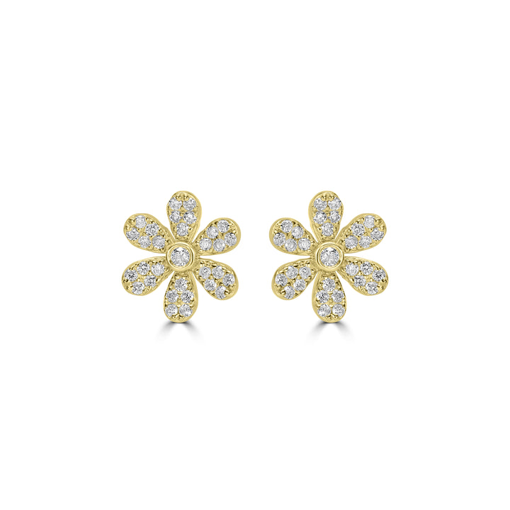 0.27 Cts White Diamond FLOWER Earring in 14K Yellow Gold