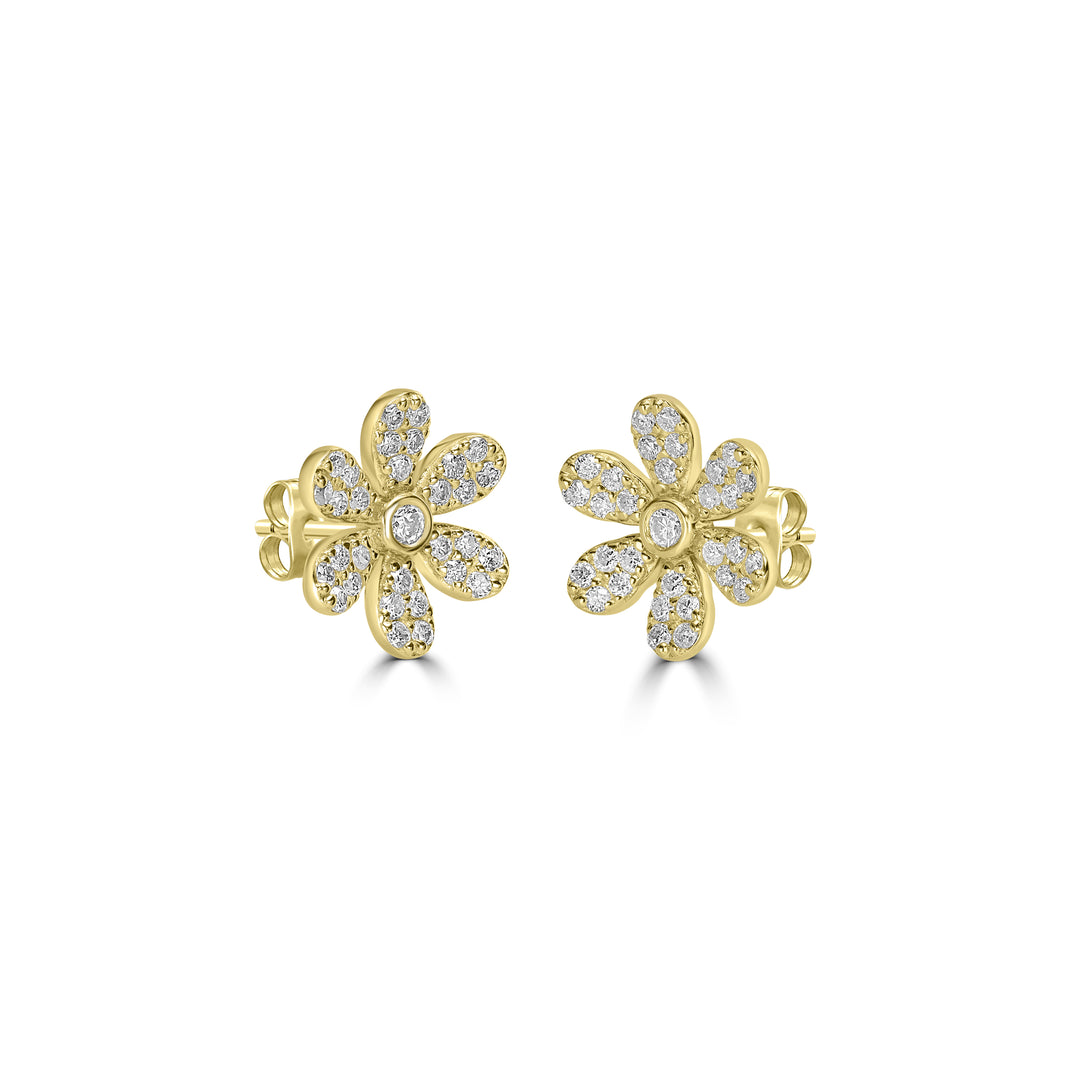 0.27 Cts White Diamond FLOWER Earring in 14K Yellow Gold