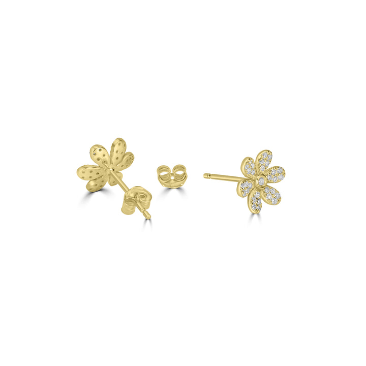 0.27 Cts White Diamond FLOWER Earring in 14K Yellow Gold