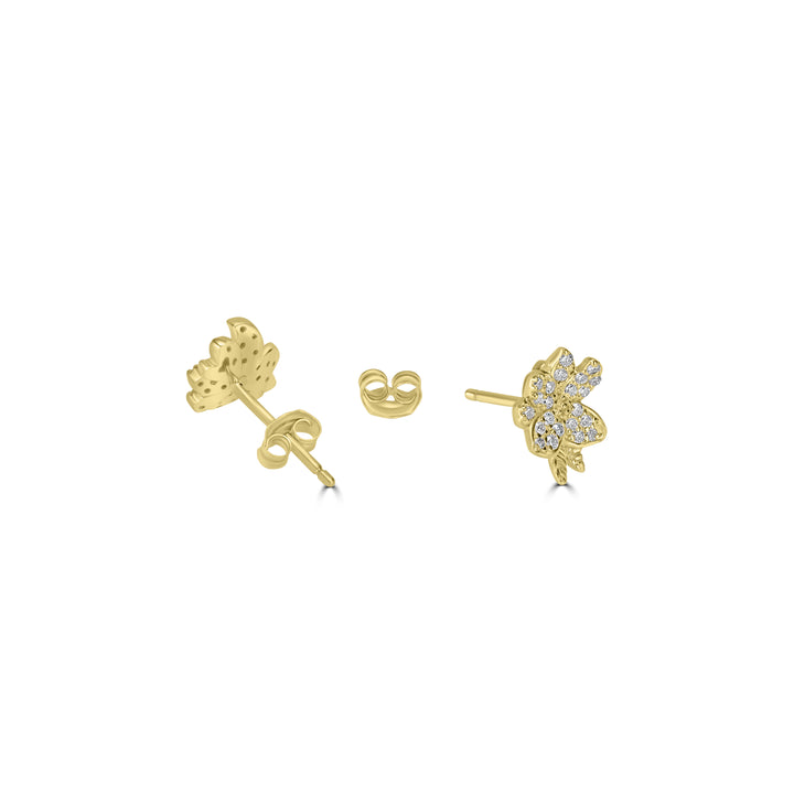 0.19 Cts White Diamond FLOWER +LEAF Earring in 14K Yellow Gold