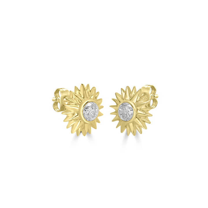 0.36 Cts White Diamond SUN Earring in 14K Yellow Gold