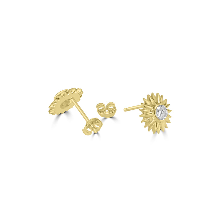 0.36 Cts White Diamond SUN Earring in 14K Yellow Gold
