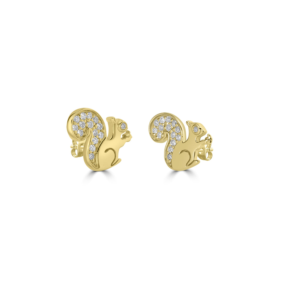 0.15 Cts White Diamond SQUIRREL Earring in 14K Yellow Gold