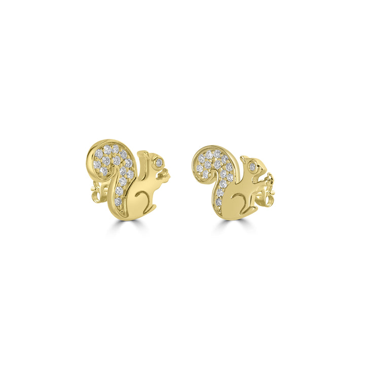0.15 Cts White Diamond SQUIRREL Earring in 14K Yellow Gold