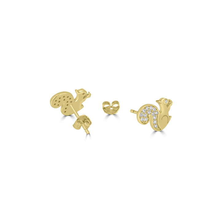 0.15 Cts White Diamond SQUIRREL Earring in 14K Yellow Gold