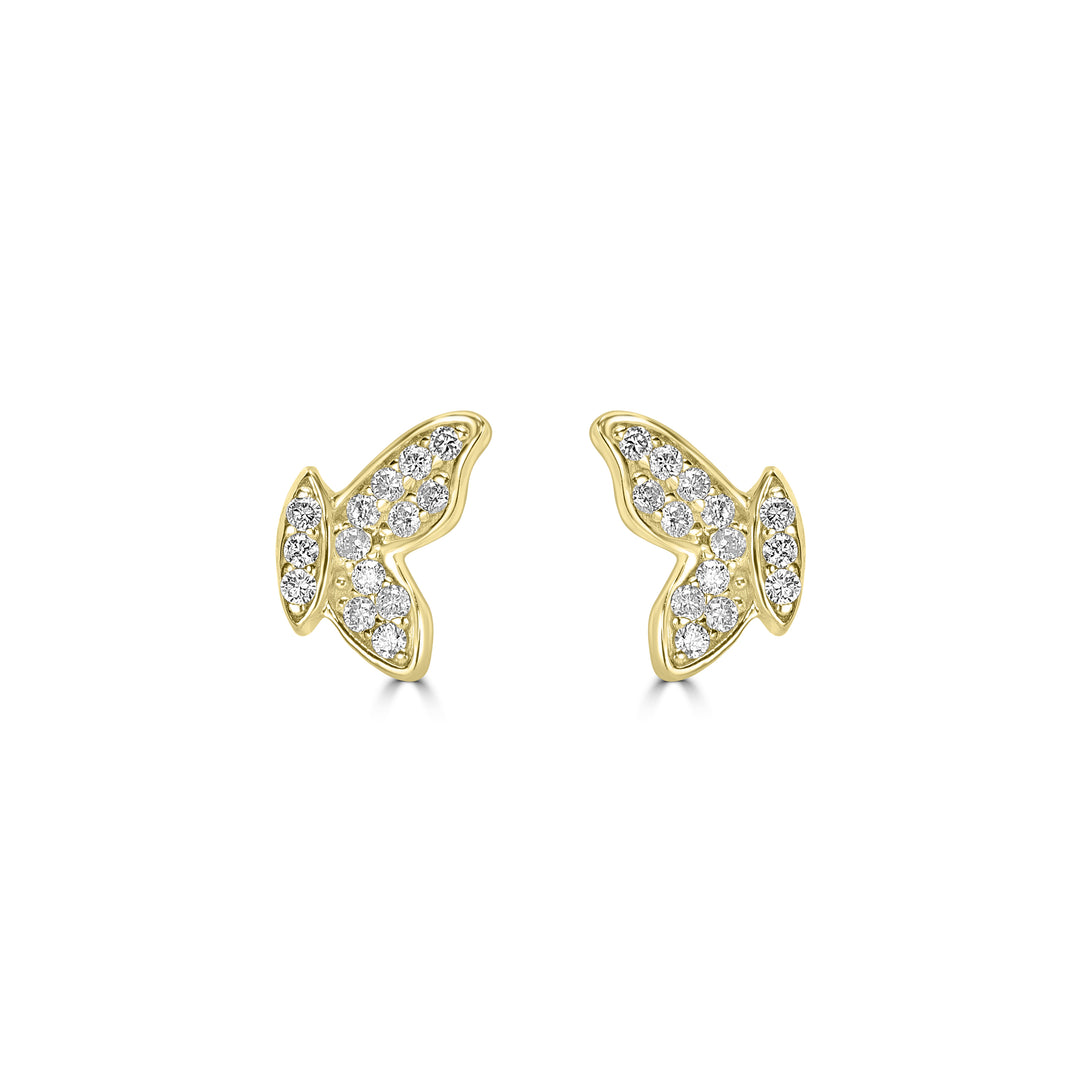 0.12 Cts White Diamond SIDE BUTTERFLY Earring in 14K Yellow Gold