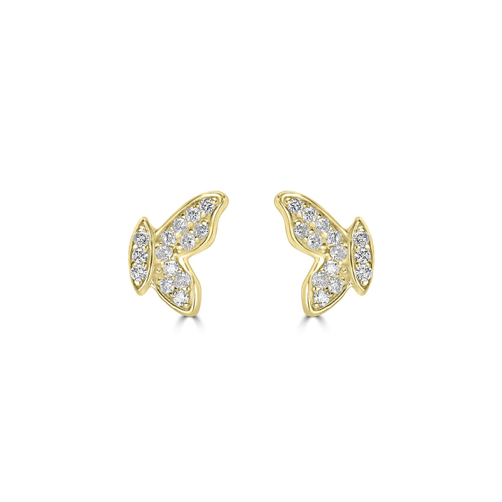 0.12 Cts White Diamond SIDE BUTTERFLY Earring in 14K Yellow Gold