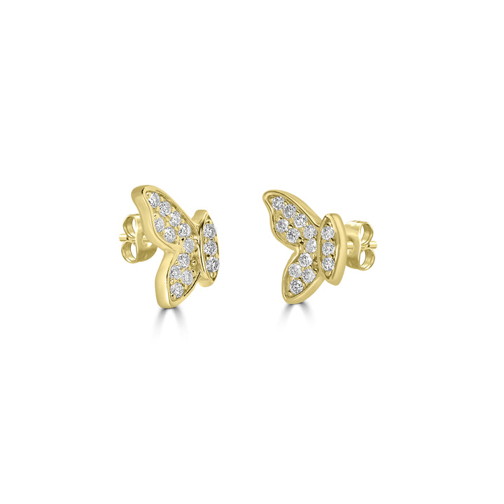 0.12 Cts White Diamond SIDE BUTTERFLY Earring in 14K Yellow Gold